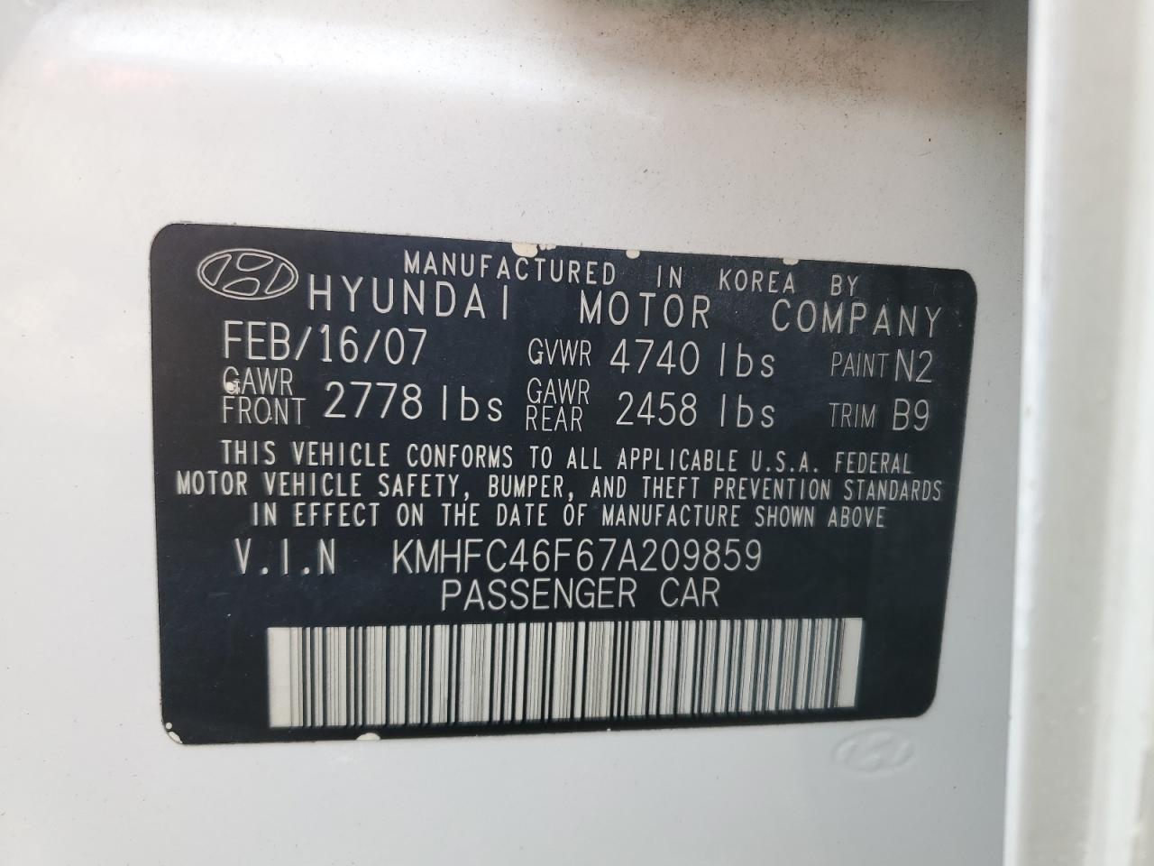 2007 Hyundai Azera Se VIN: KMHFC46F67A209859 Lot: 81348945