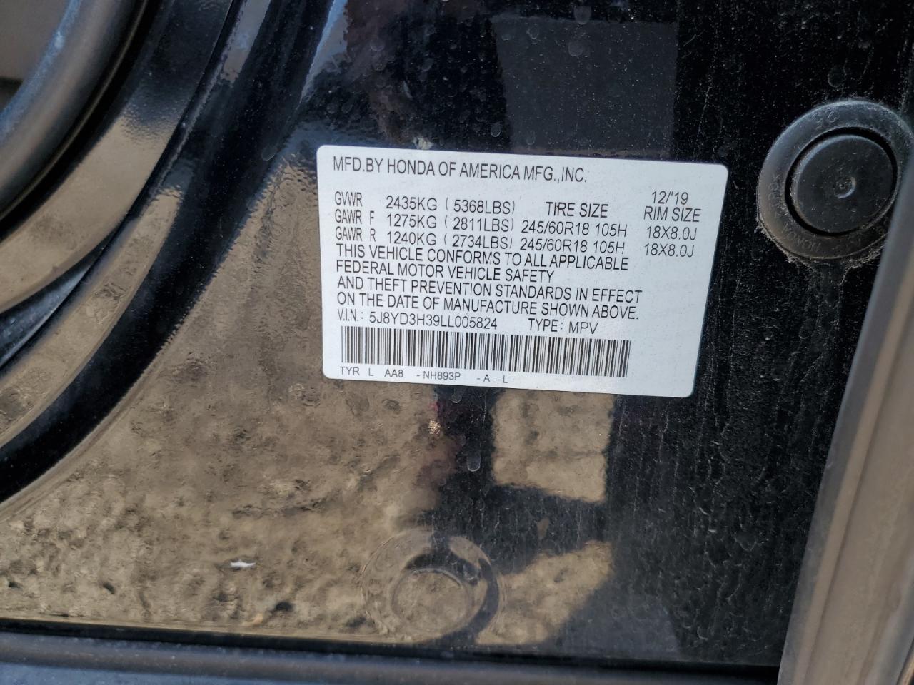 2020 Acura Mdx VIN: 5J8YD3H39LL005824 Lot: 81311245