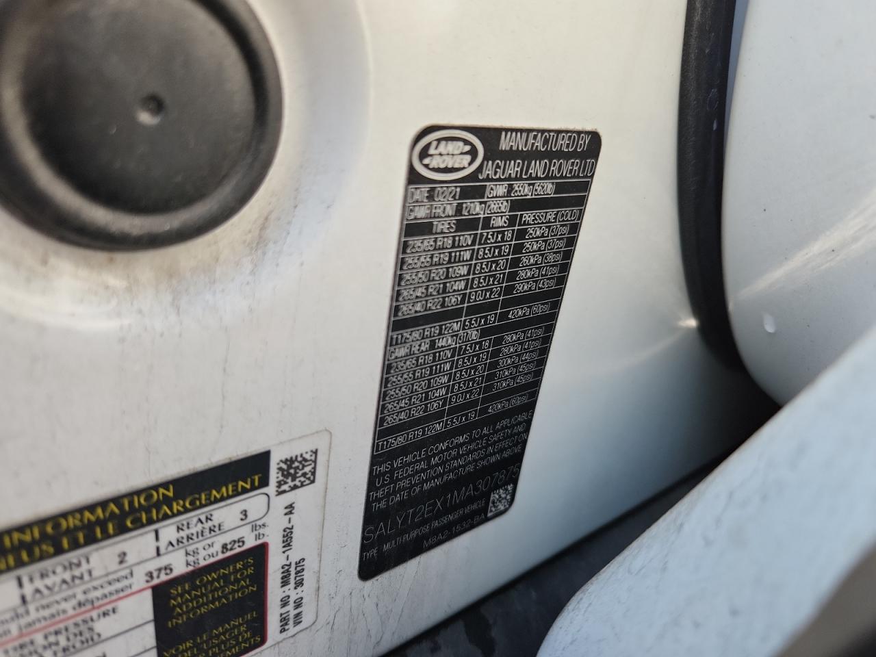 2021 Land Rover Range Rover Velar R-Dynamic S VIN: SALYT2EX1MA307875 Lot: 80669605