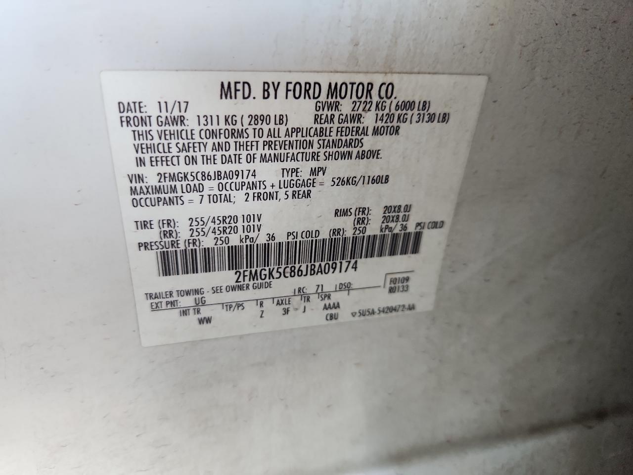 2018 Ford Flex Sel VIN: 2FMGK5C86JBA09174 Lot: 82093105