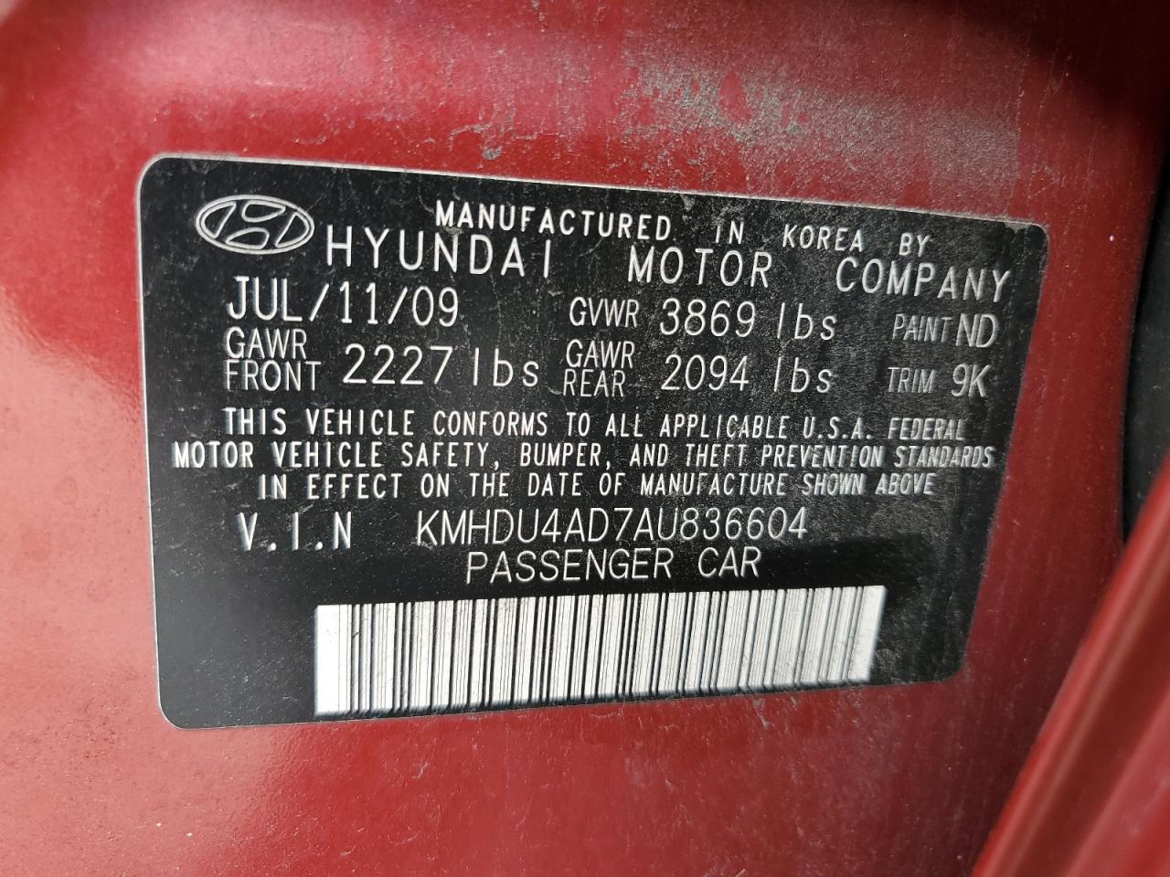 2010 Hyundai Elantra Blue VIN: KMHDU4AD7AU836604 Lot: 80053905