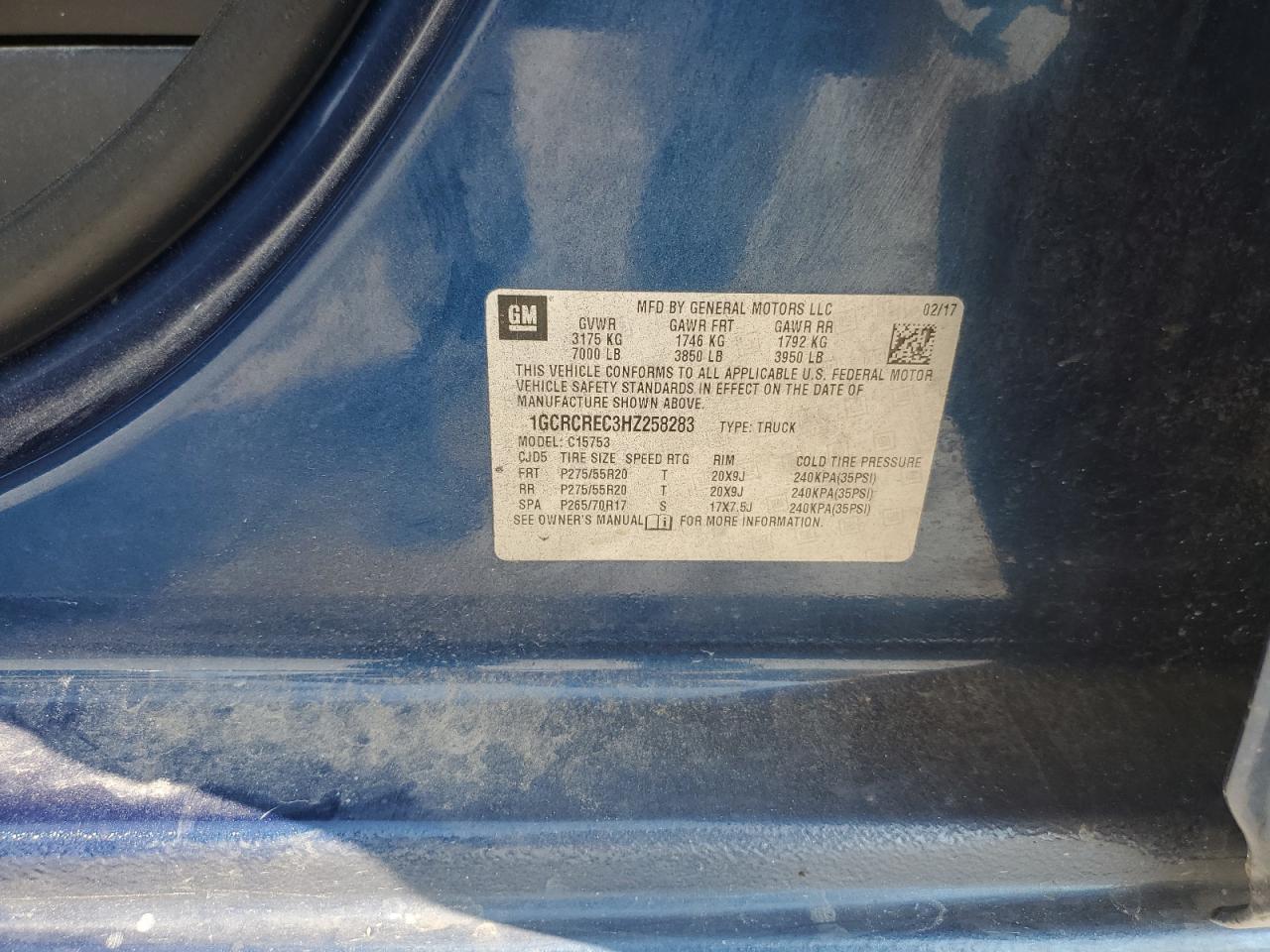 2017 Chevrolet Silverado C1500 Lt VIN: 1GCRCREC3HZ258283 Lot: 80482595