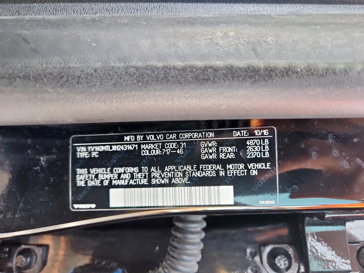 2017 Volvo S60 Dynamic VIN: YV140MTLXH2431471 Lot: 71807255