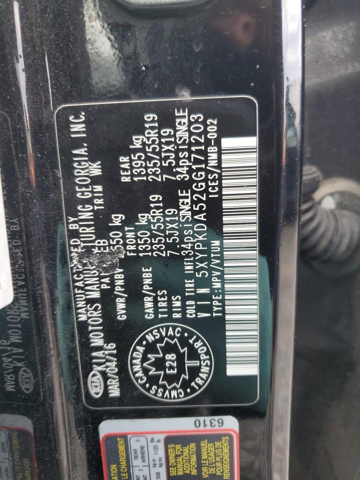 2016 Kia Sorento Sx VIN: 5XYPKDA52GG171203 Lot: 81302745