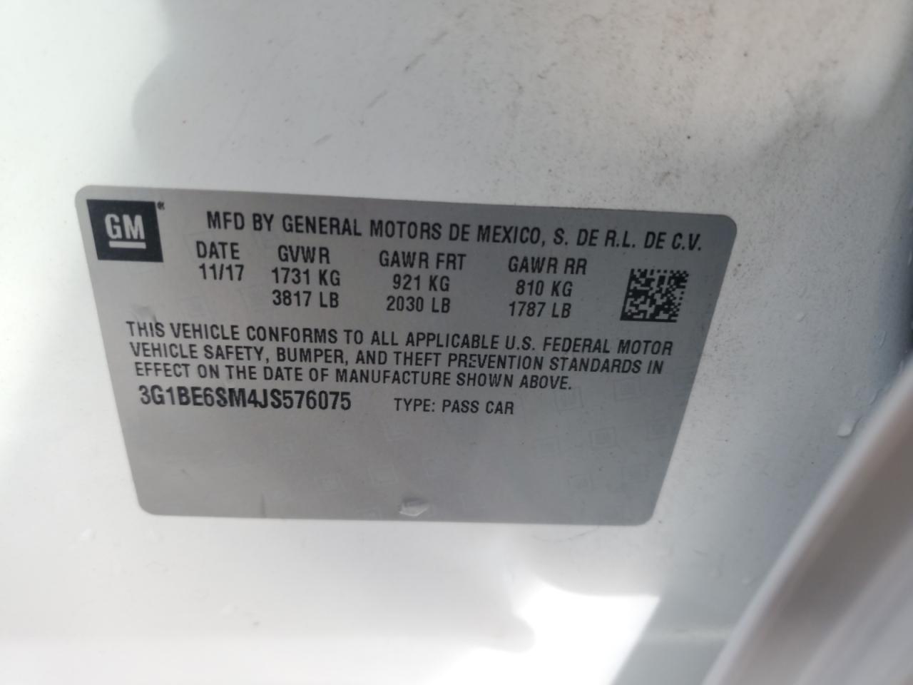 2018 Chevrolet Cruze Lt VIN: 3G1BE6SM4JS576075 Lot: 81135265
