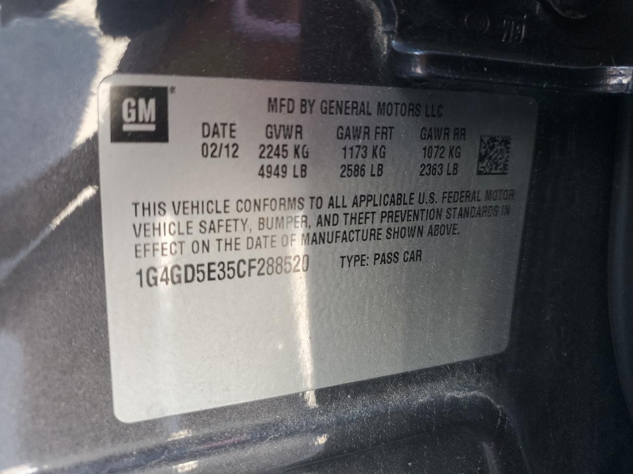 2012 Buick Lacrosse Premium VIN: 1G4GD5E35CF288520 Lot: 83863475