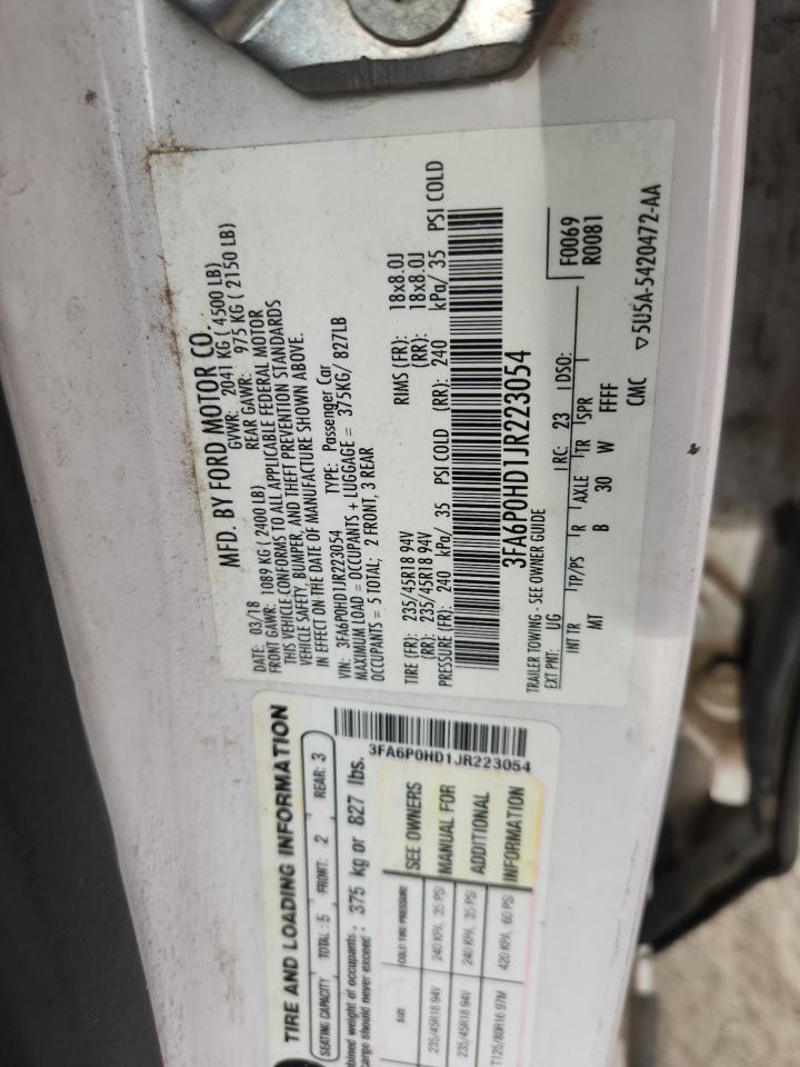 2018 Ford Fusion Se VIN: 3FA6P0HD1JR223054 Lot: 84606785