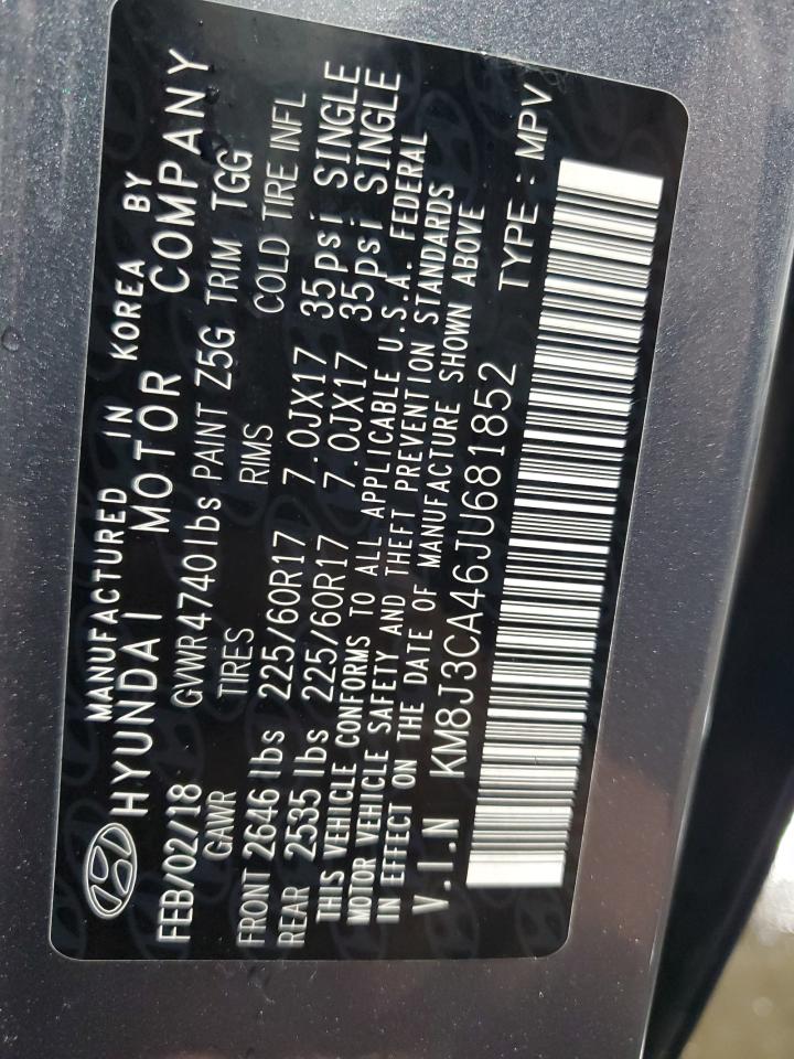 2018 Hyundai Tucson Sel VIN: KM8J3CA46JU681852 Lot: 80710265