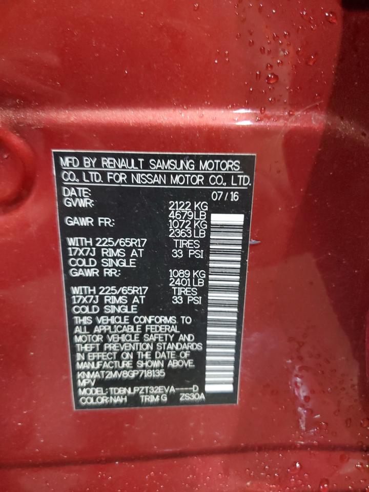 2016 Nissan Rogue S VIN: KNMAT2MV8GP718135 Lot: 80313695