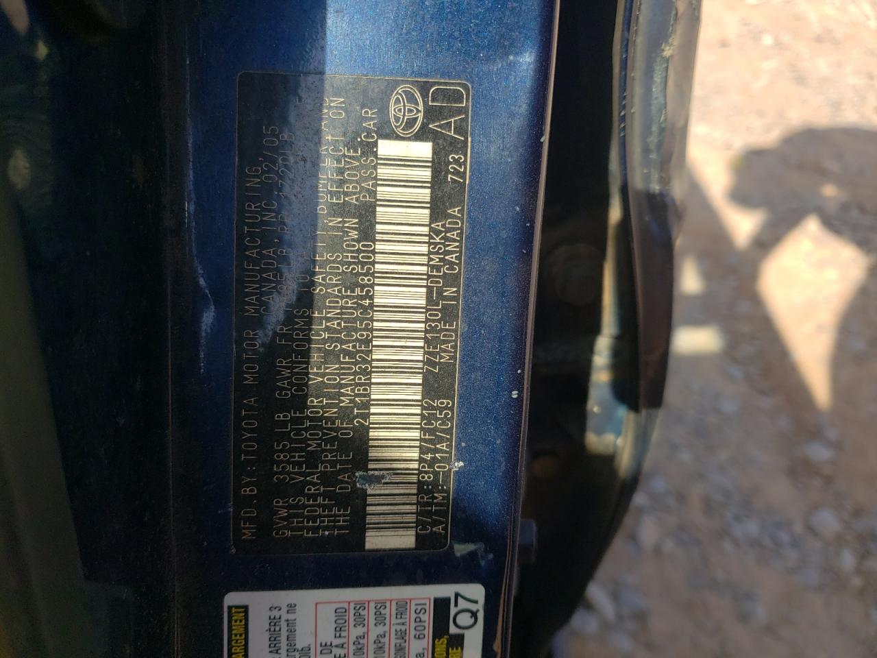 2005 Toyota Corolla Ce VIN: 2T1BR32E95C458500 Lot: 81438835