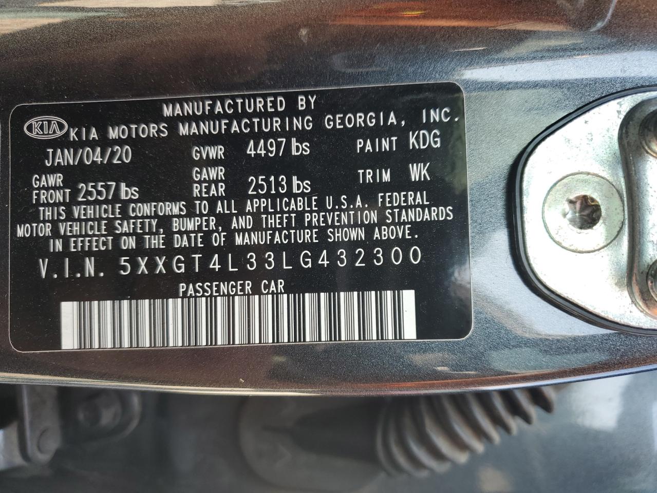 2020 Kia Optima Lx VIN: 5XXGT4L33LG432300 Lot: 81165795