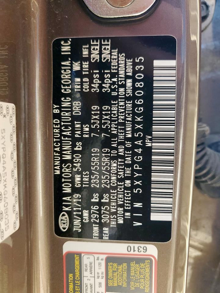 2019 Kia Sorento Lx VIN: 5XYPG4A5XKG608035 Lot: 84196075