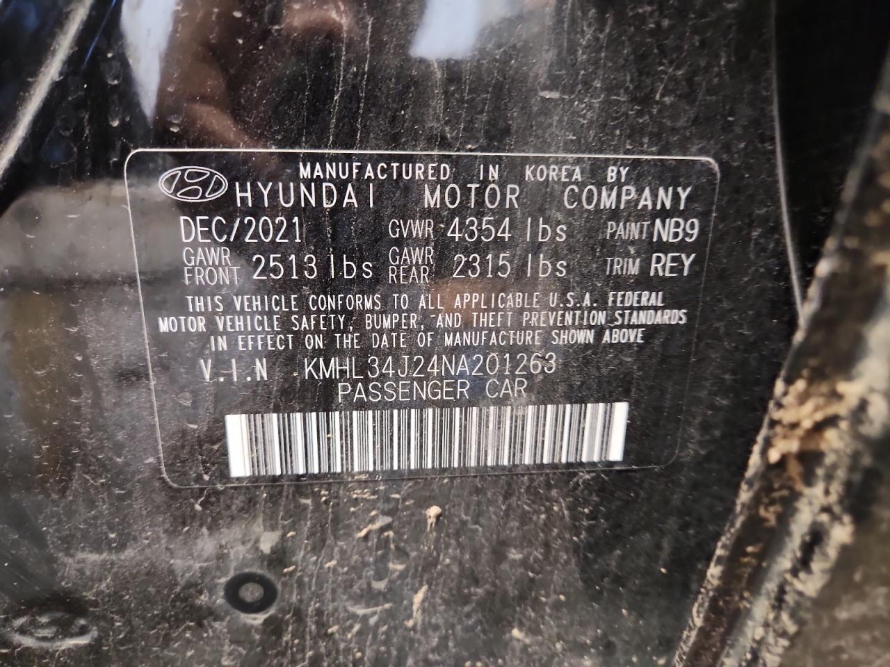 2022 Hyundai Sonata Limited VIN: KMHL34J24NA201263 Lot: 80872565