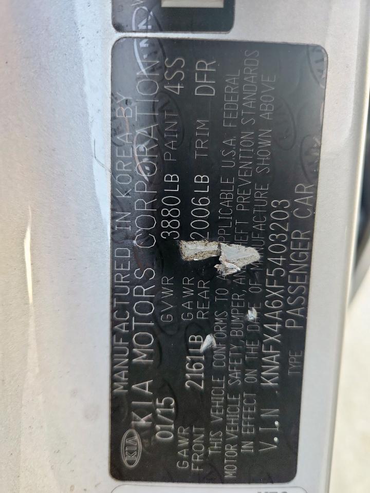 2015 Kia Forte Lx VIN: KNAFX4A6XF5403203 Lot: 70542475