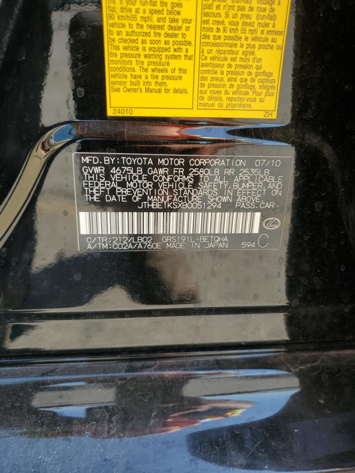2011 Lexus Gs 350 VIN: JTHBE1KSXB0051294 Lot: 80480705