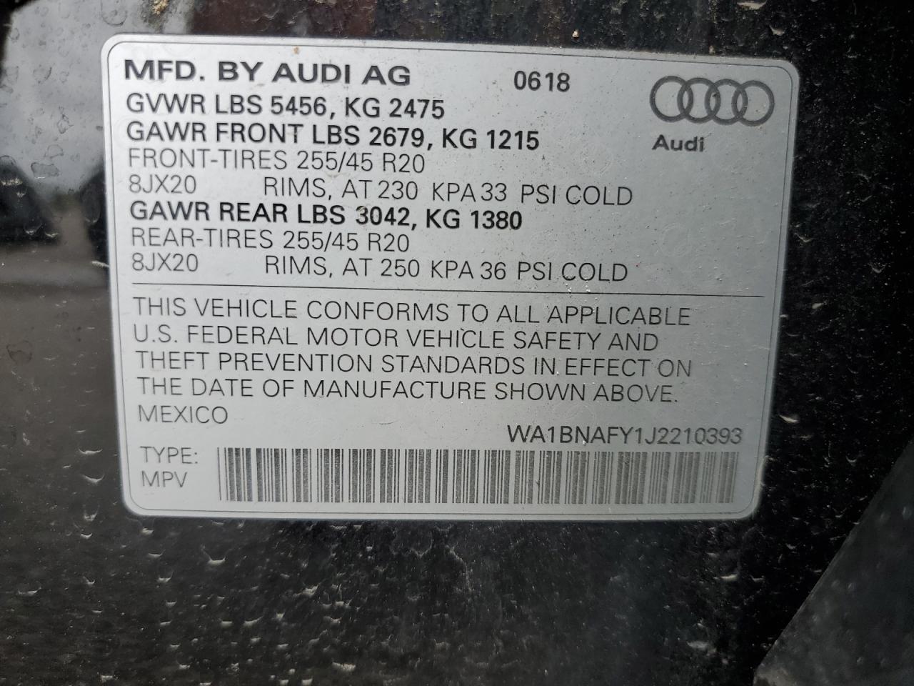 2018 Audi Q5 Premium Plus VIN: WA1BNAFY1J2210393 Lot: 70164835