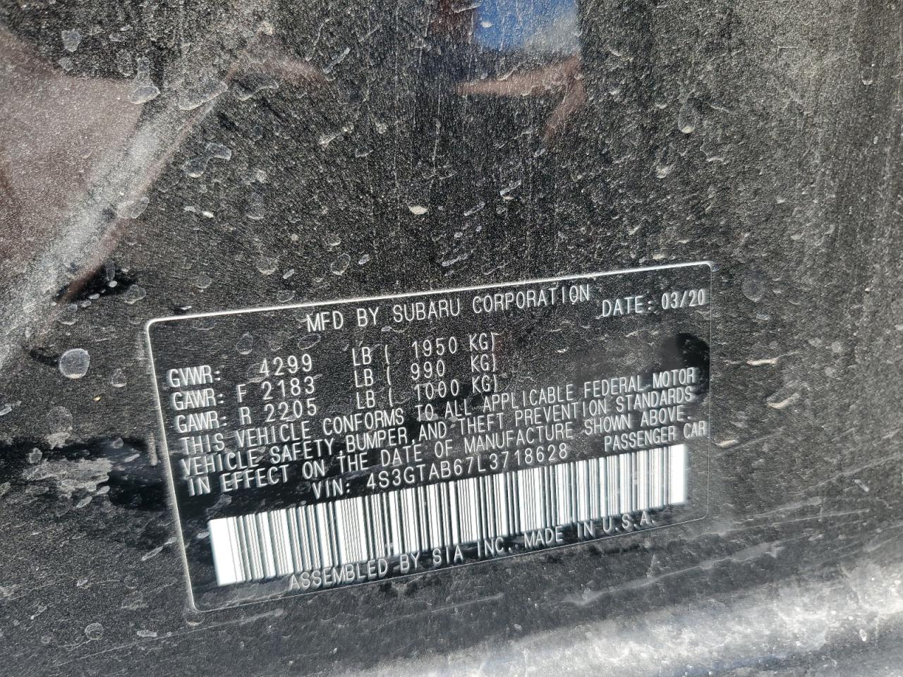 2020 Subaru Impreza VIN: 4S3GTAB67L3718628 Lot: 80167185
