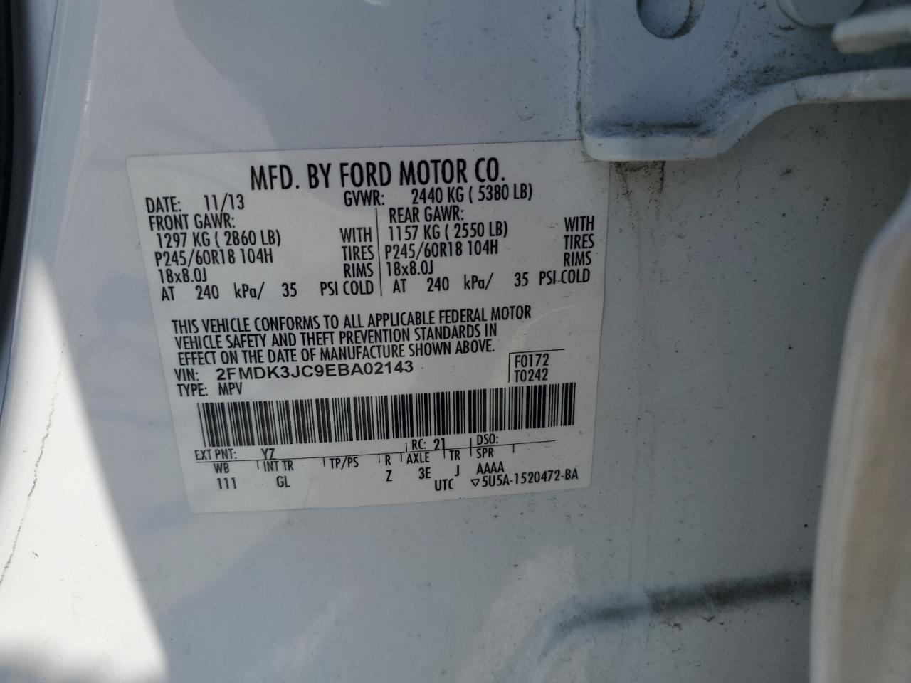 2014 Ford Edge Sel VIN: 2FMDK3JC9EBA02143 Lot: 81221555