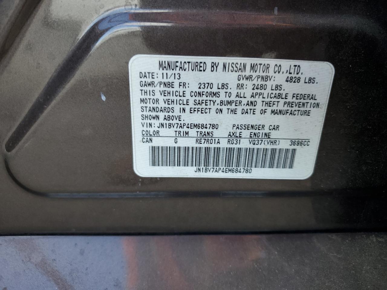 2014 Infiniti Q50 Base VIN: JN1BV7AP4EM684780 Lot: 71996755