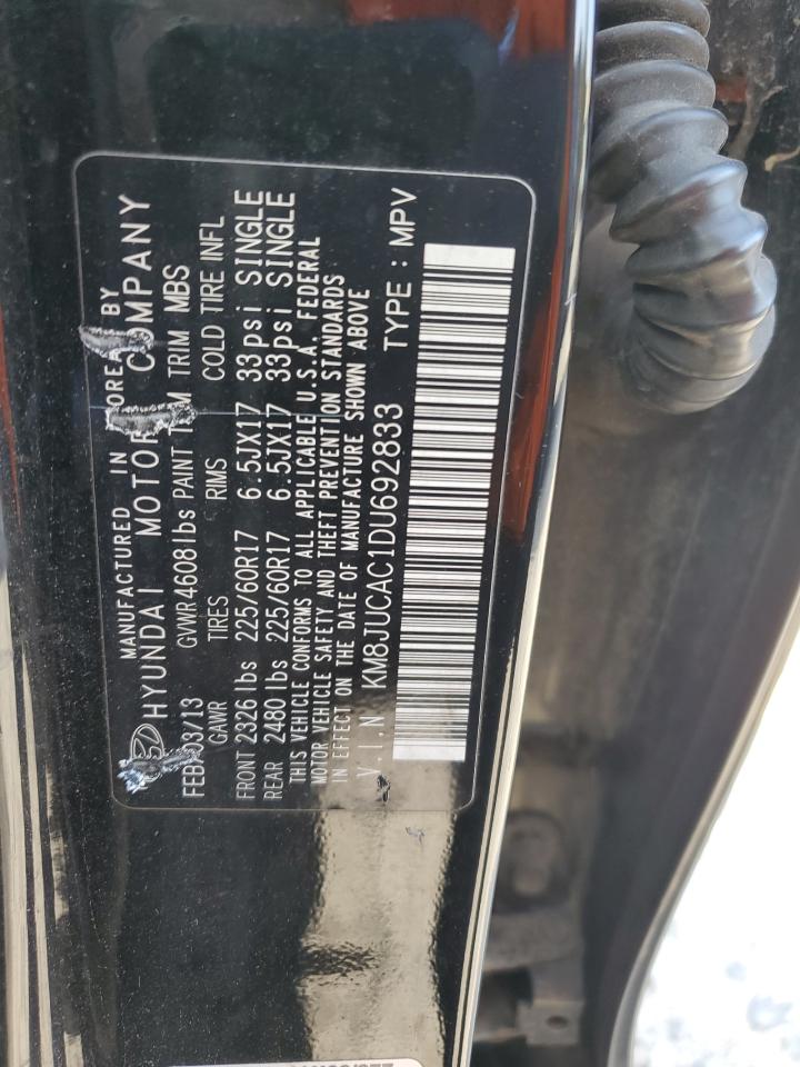 2013 Hyundai Tucson Gls VIN: KM8JUCAC1DU692833 Lot: 82042325