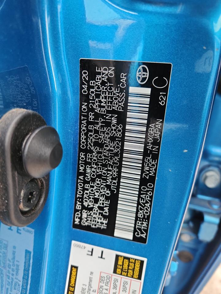 2020 Toyota Prius Le VIN: JTDL9RFU9L3021806 Lot: 71280875