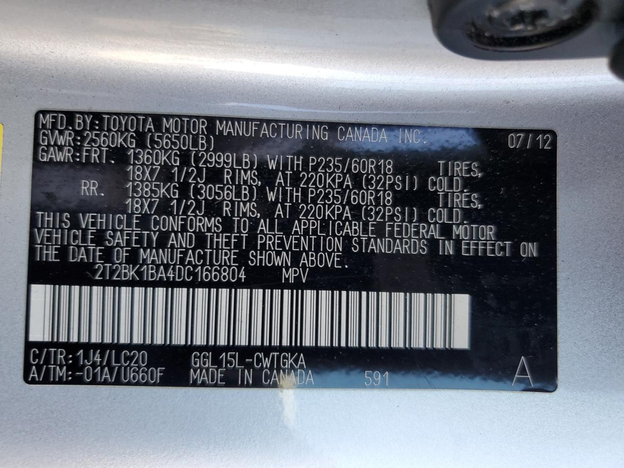 2013 Lexus Rx 350 Base VIN: 2T2BK1BA4DC166804 Lot: 70407825