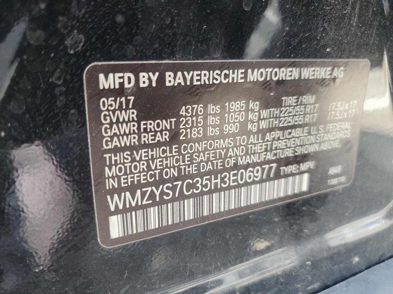 2017 Mini Cooper Countryman VIN: WMZYS7C35H3E06977 Lot: 82106865