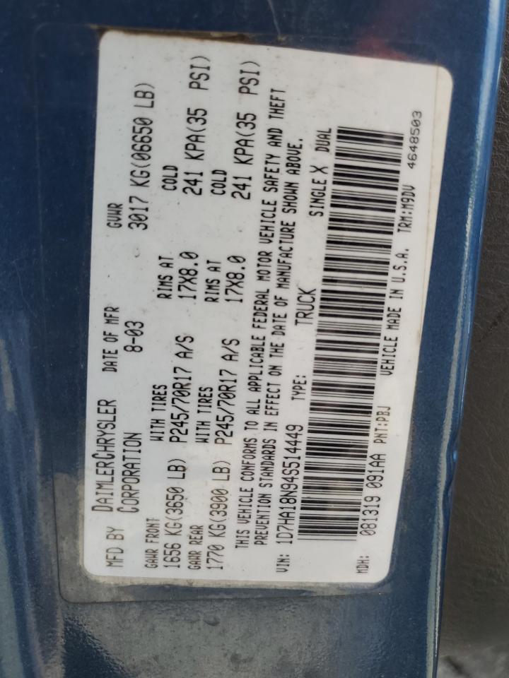 2004 Dodge Ram 1500 St VIN: 1D7HA18N94S514449 Lot: 71400695