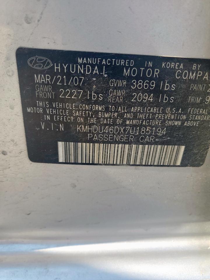 2007 Hyundai Elantra Gls VIN: KMHDU46DX7U185194 Lot: 81429155