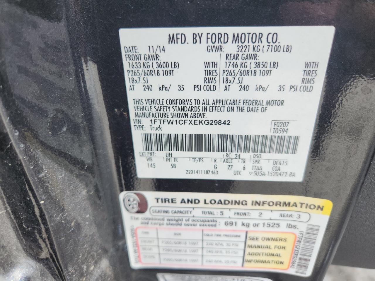 2014 Ford F150 Supercrew VIN: 1FTFW1CFXEKG29842 Lot: 81710525