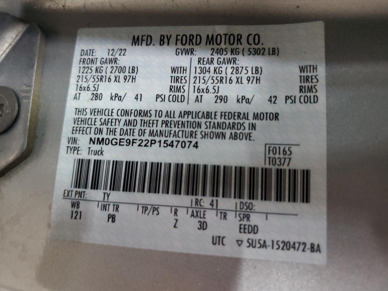 2023 Ford Transit Connect Xlt VIN: NM0GE9F22P1547074 Lot: 80638085