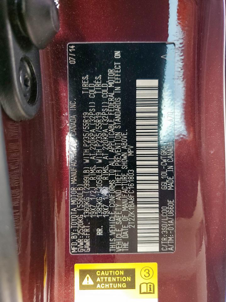 2015 Lexus Rx 350 VIN: 2T2ZK1BA8FC161803 Lot: 81762355