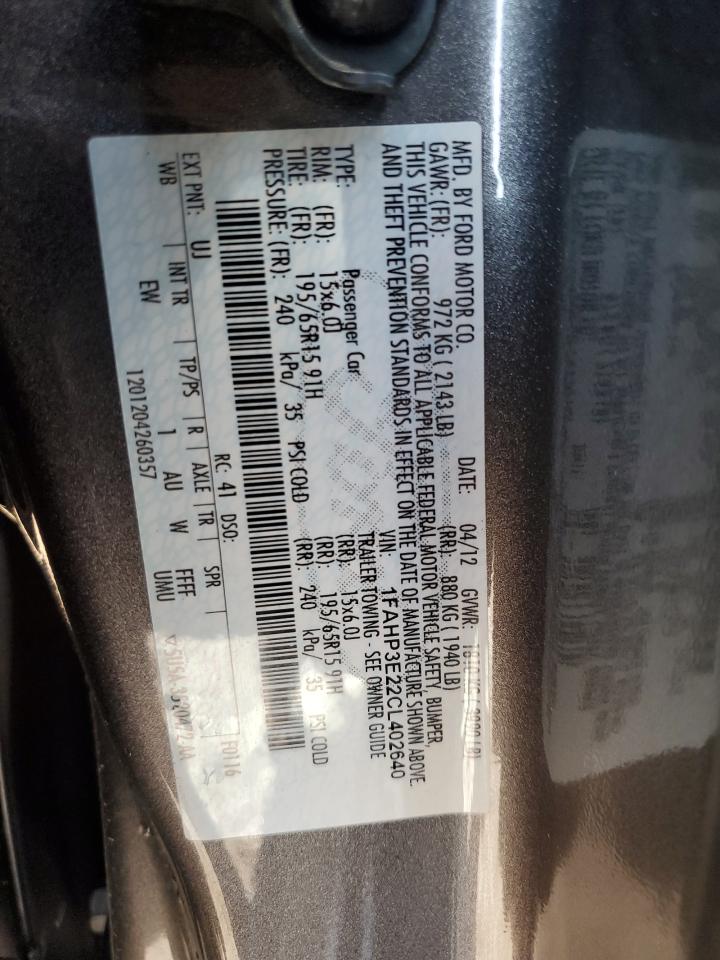 2012 Ford Focus S VIN: 1FAHP3E22CL402640 Lot: 81466935