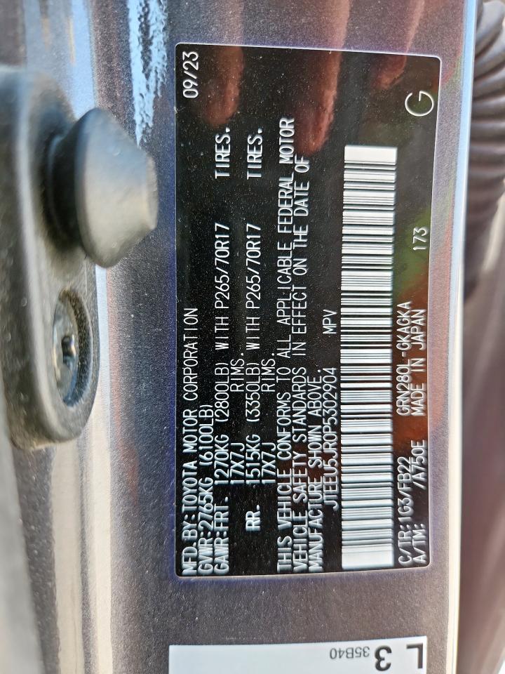 2023 Toyota 4Runner Sr5 VIN: JTEEU5JR0P5302904 Lot: 80162955