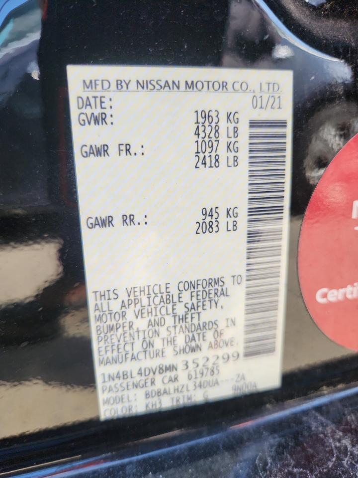 2021 Nissan Altima Sv VIN: 1N4BL4DV8MN352299 Lot: 80808925
