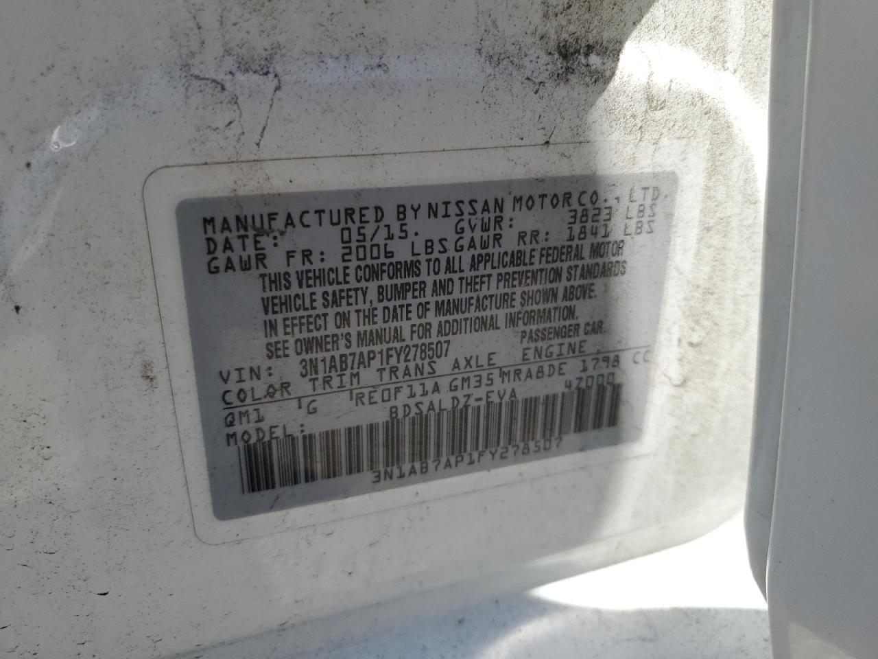 2015 Nissan Sentra S VIN: 3N1AB7AP1FY27850 Lot: 71311325