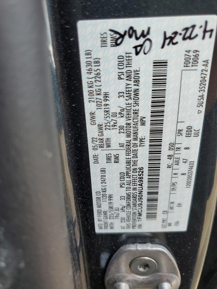 2022 Ford Escape Titanium VIN: 1FMCU9J90NUA98526 Lot: 80322515