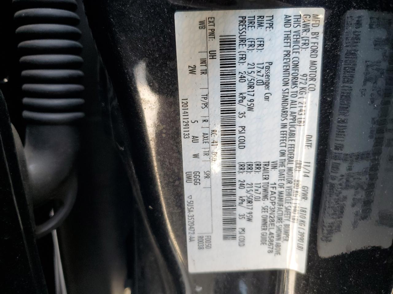 2014 Ford Focus Titanium VIN: 1FADP3N28EL458678 Lot: 81481595