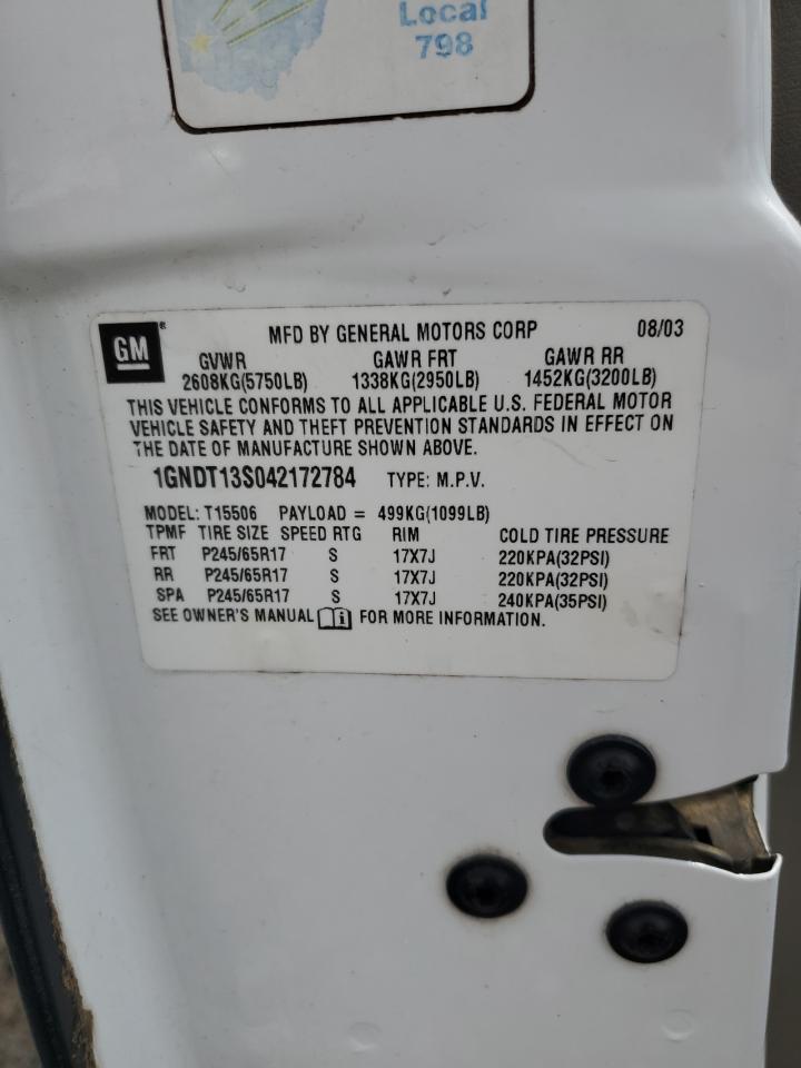 2004 Chevrolet Trailblazer Ls VIN: 1GNDT13S042172784 Lot: 83937355