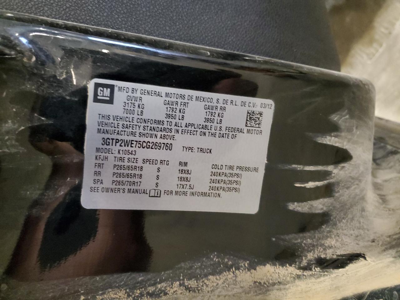 2012 GMC Sierra K1500 Slt VIN: 3GTP2WE75CG269760 Lot: 80432955