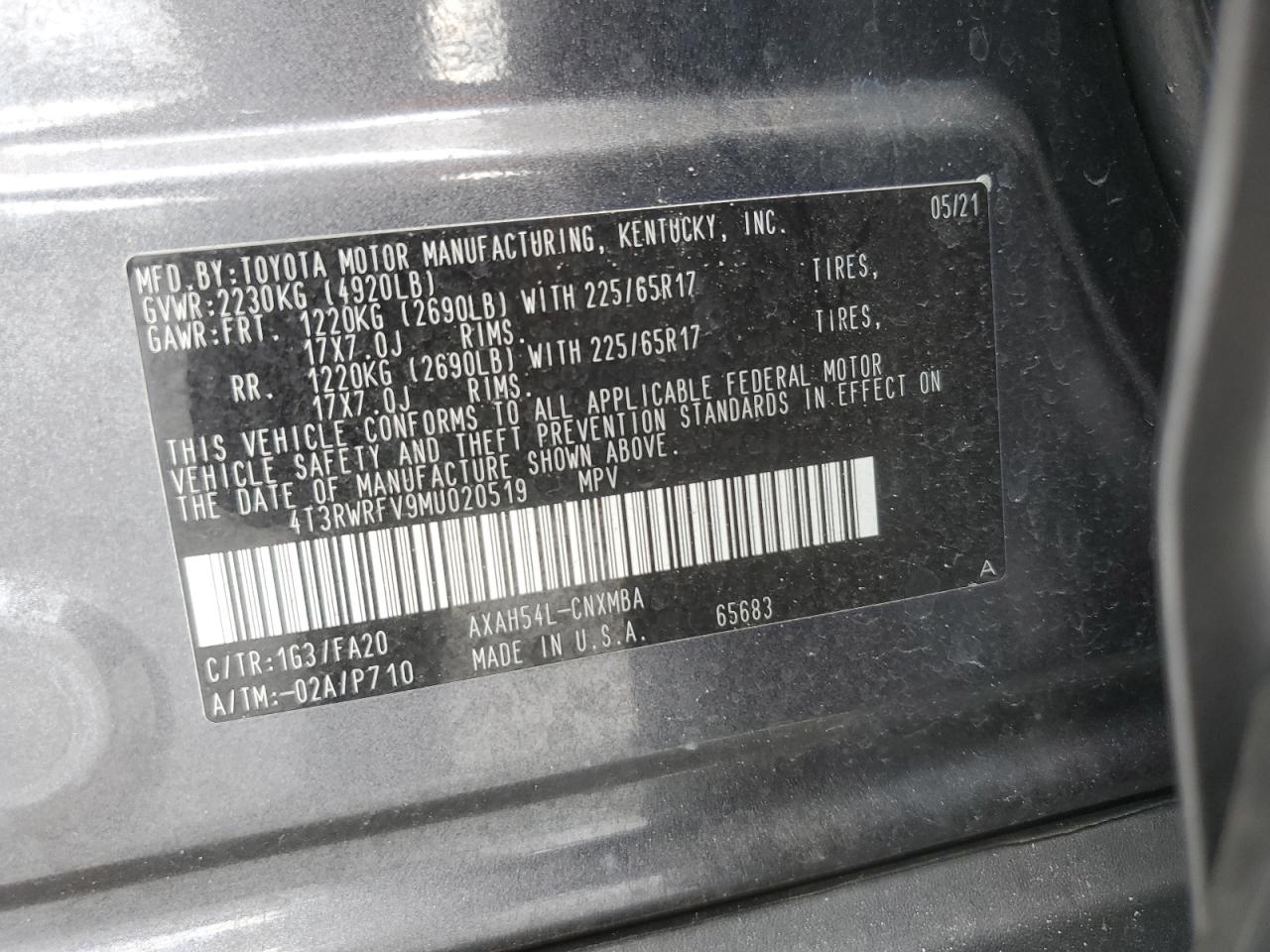 2021 Toyota Rav4 Xle VIN: 4T3RWRFV9MU020519 Lot: 84598915