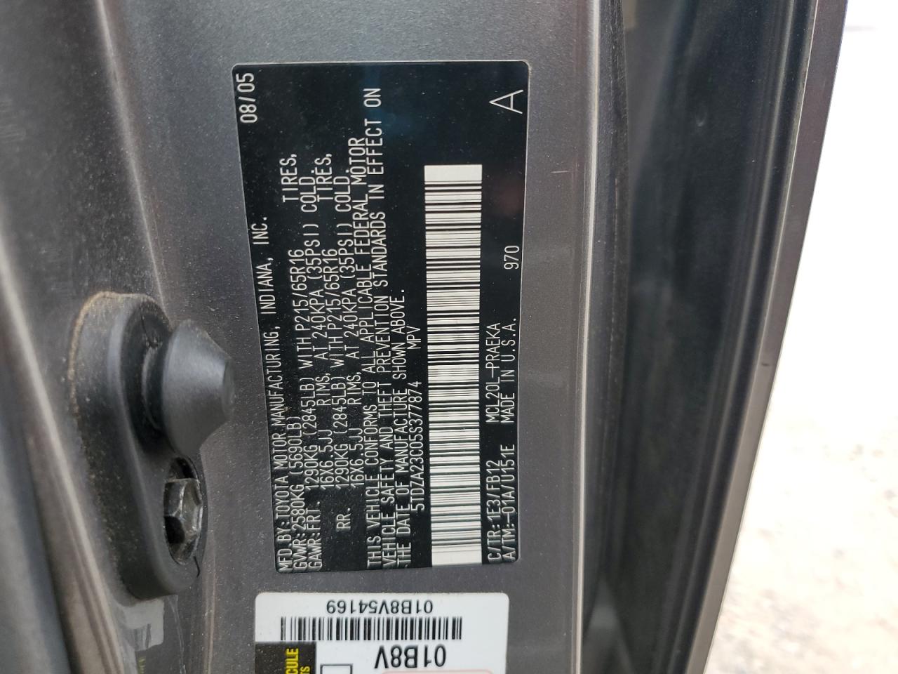 2005 Toyota Sienna Ce VIN: 5TDZA23C05S377874 Lot: 80251235