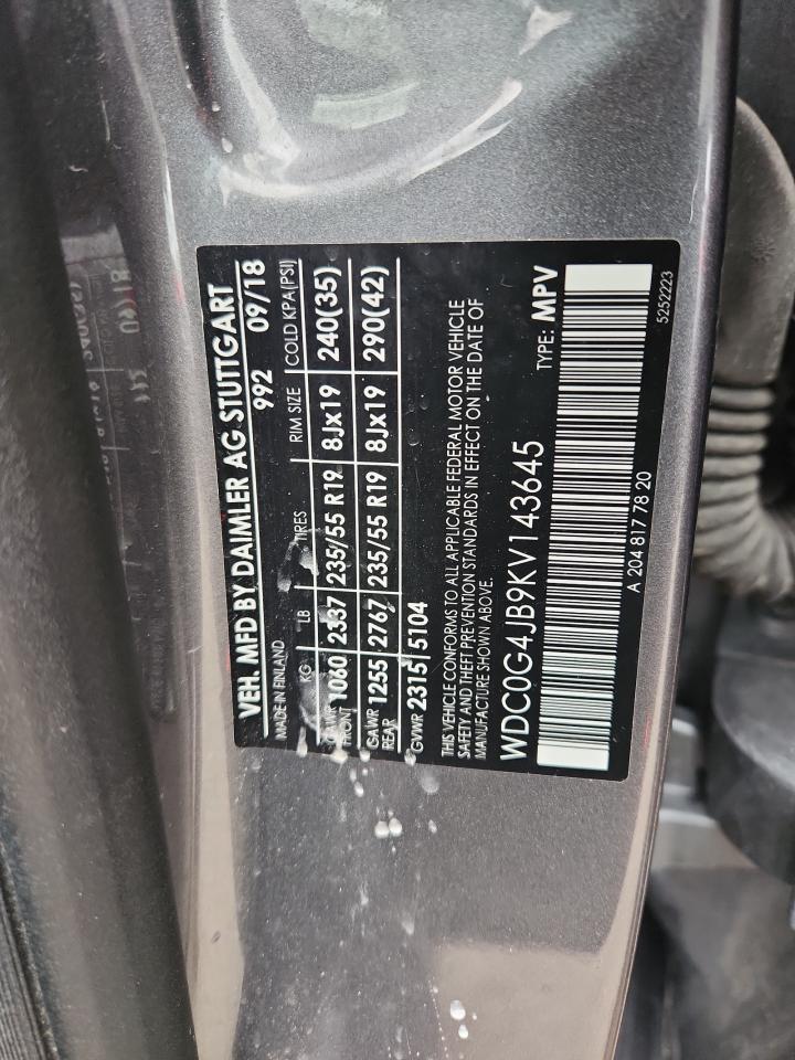 2019 Mercedes-Benz Glc 300 VIN: WDC0G4JB9KV143645 Lot: 84789525