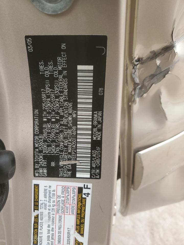 2005 Toyota Highlander Limited VIN: JTEEP21A050114698 Lot: 71903635