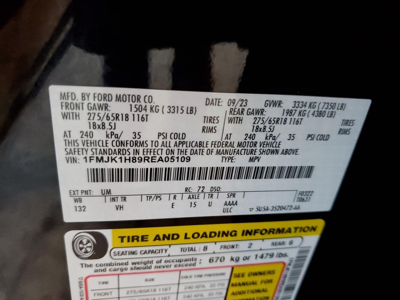 2024 Ford Expedition Max Xlt VIN: 1FMJK1H89REA05109 Lot: 84609975