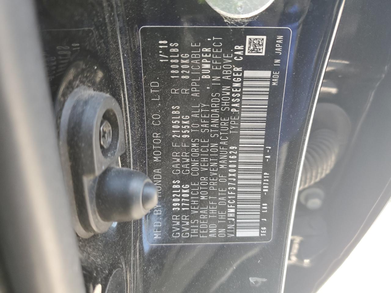 2018 Honda Civic Ex VIN: JHMFC1F37JX001629 Lot: 80810805