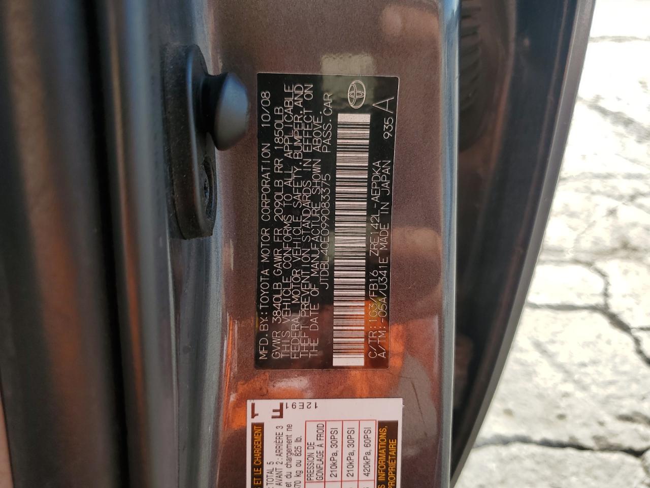 2009 Toyota Corolla Base VIN: JTDBL40E099083375 Lot: 83976835