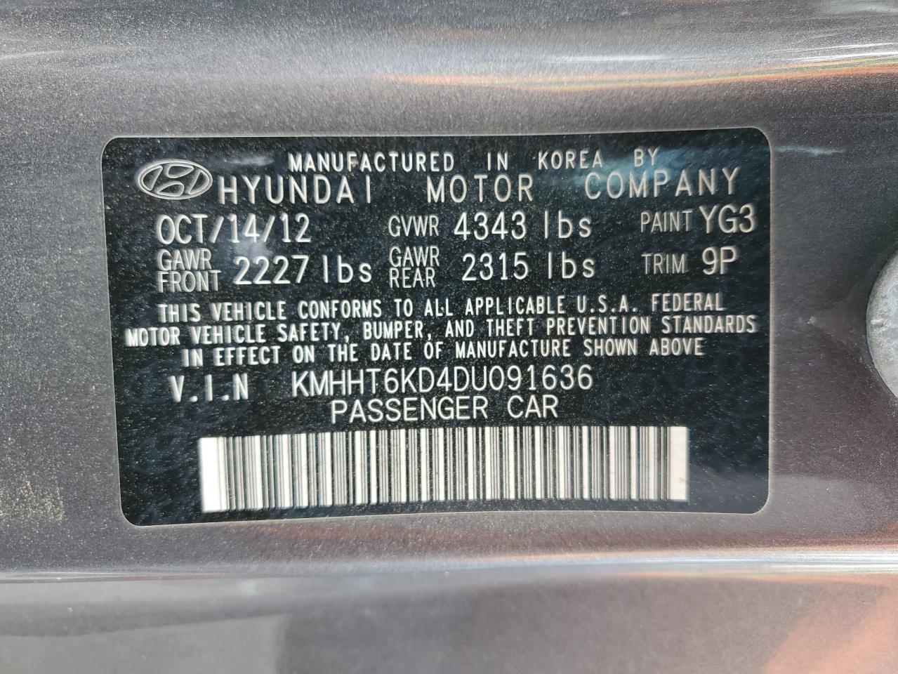 2013 Hyundai Genesis Coupe 2.0T VIN: KMHHT6KD4DU091636 Lot: 81817935