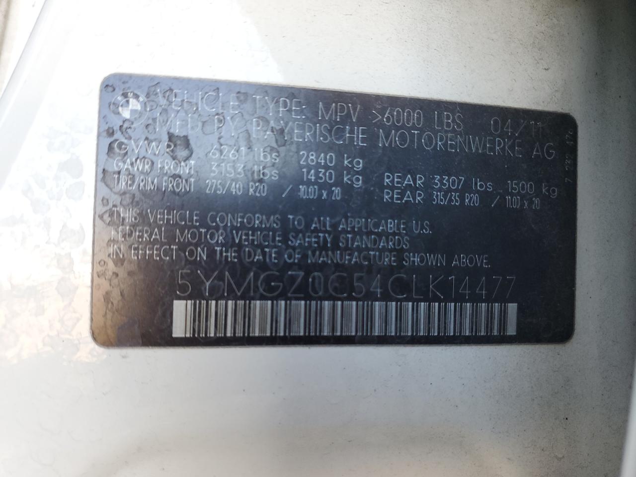 2012 BMW X6 M VIN: 5YMGZ0C54CLK14477 Lot: 71303405