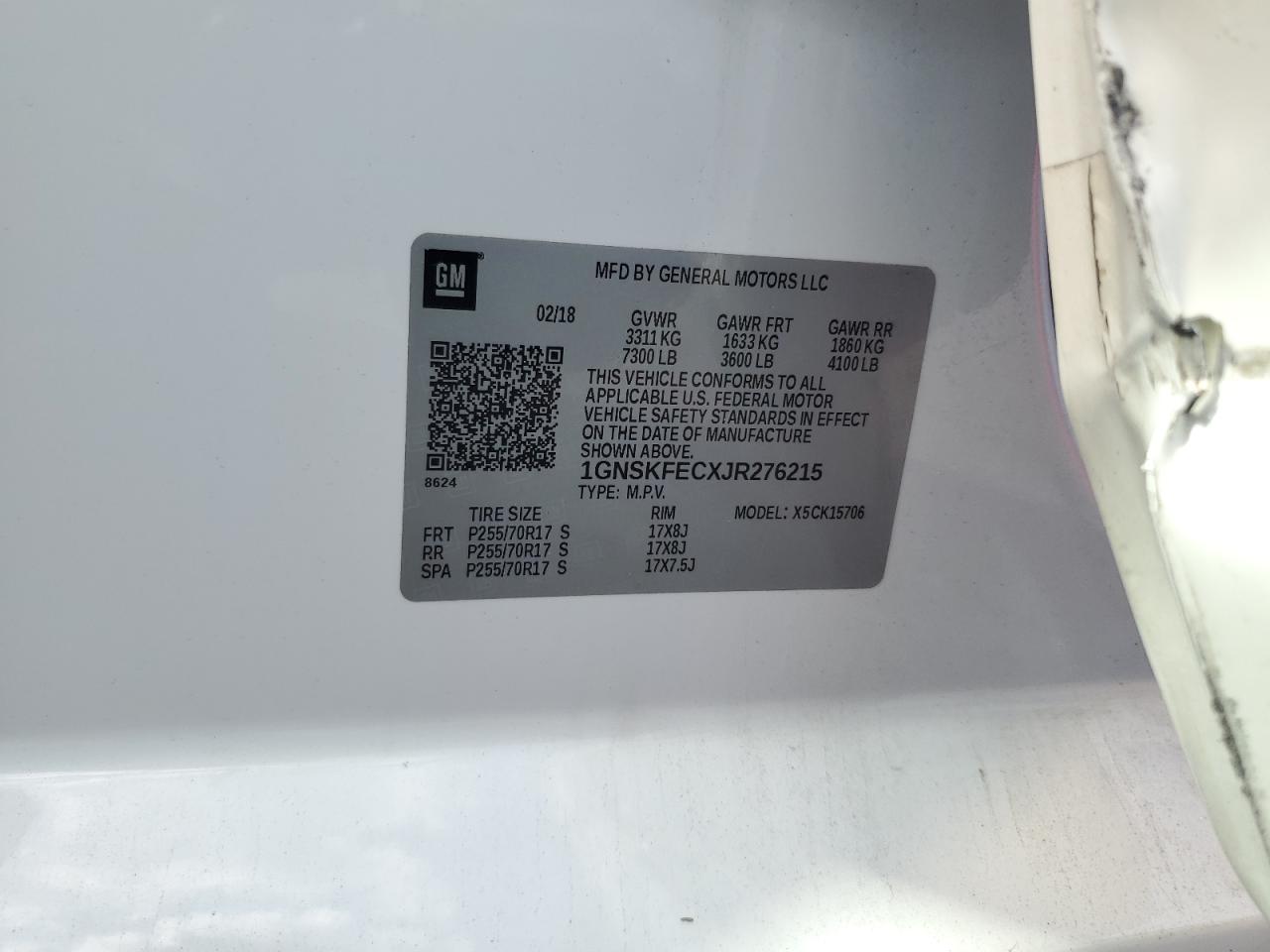 2018 Chevrolet Tahoe Special VIN: 1GNSKFECXJR276215 Lot: 80799795